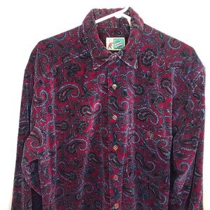 Johnny Cotton Velvet Paisley Vintage Casual Button-Down Shirt Medium